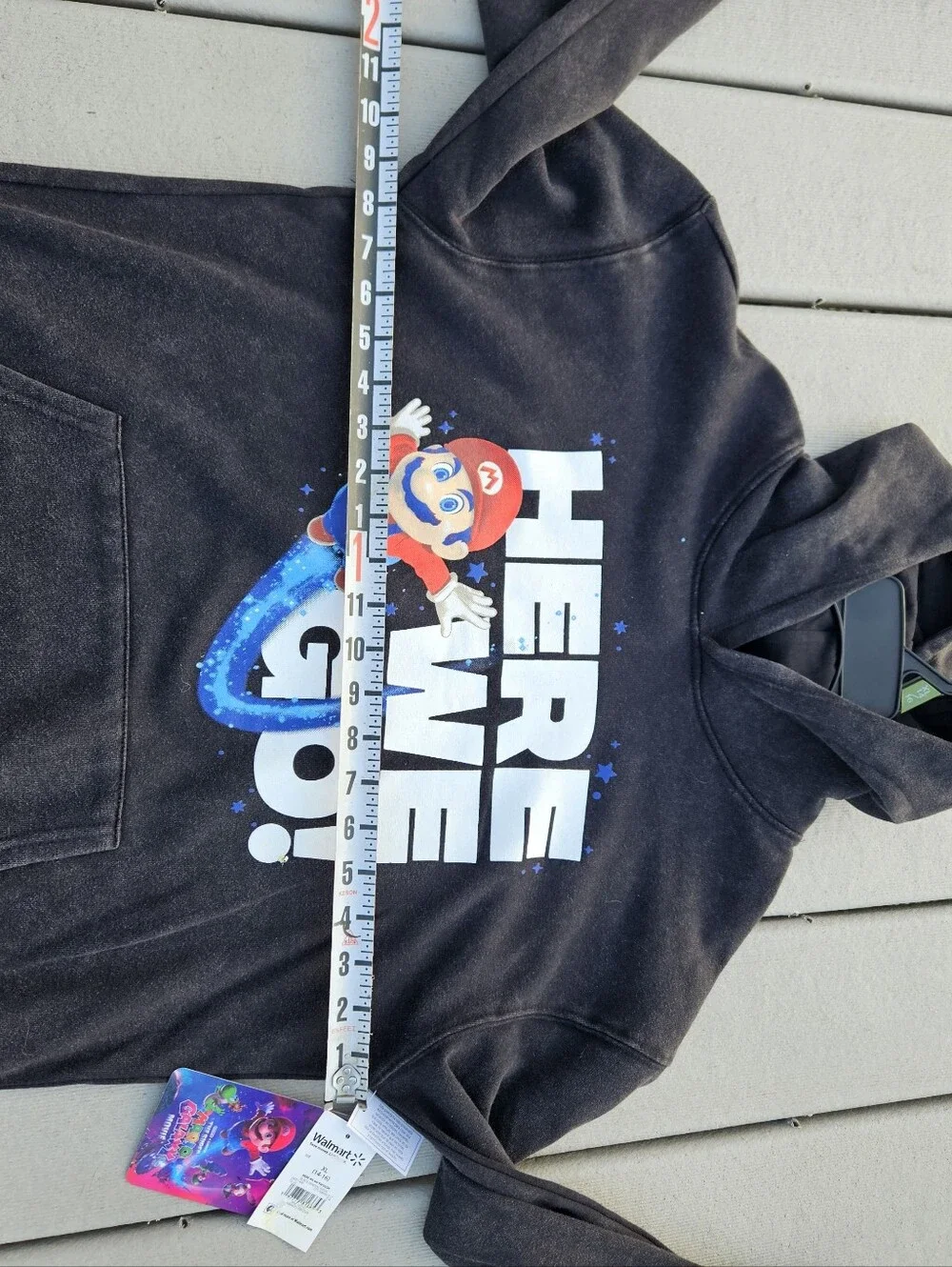 NWT Super Mario Galaxy Movie Boys Hoodie xl 14-16 Black Mineral Wash Nintendo